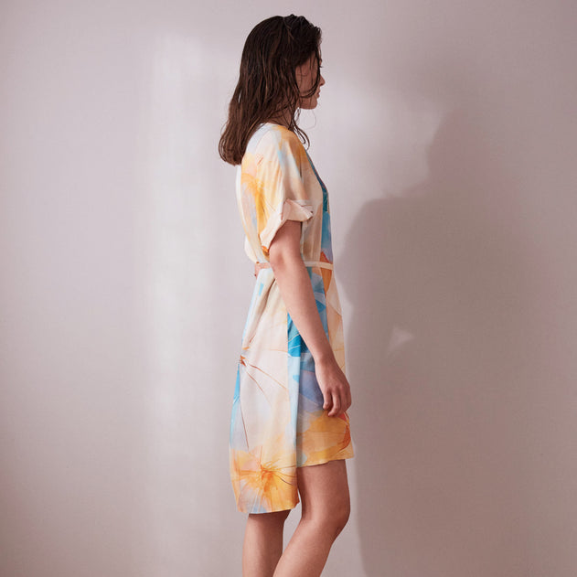 Short V-Neck Day Dress Umbrella Print