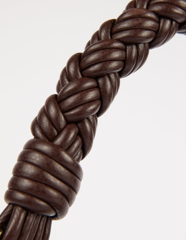Leo Twisted Handle Bag Soft Grain Leather Chocolate Brown