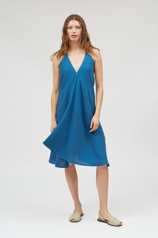 Multiposition Short Linen-Viscose Dress Blue