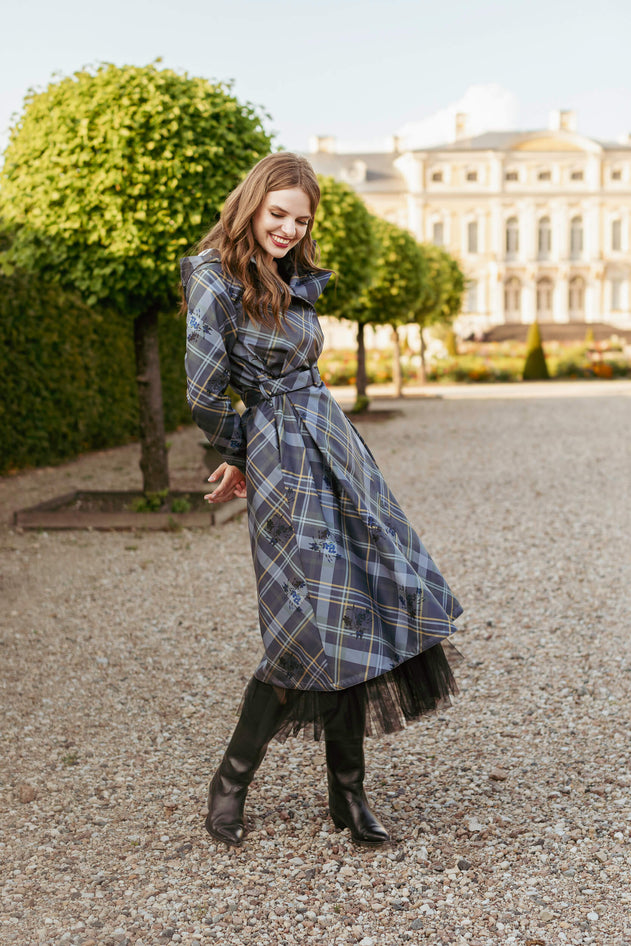 Double Breasted Women's Coat with Front Pleats Duchess Blue
