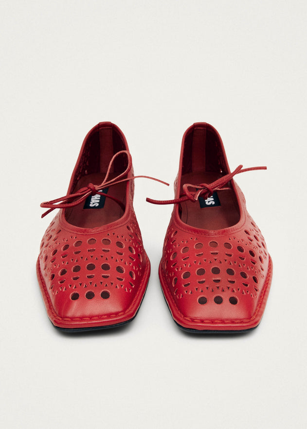 Sway Slit Leather Ballet Flats Red