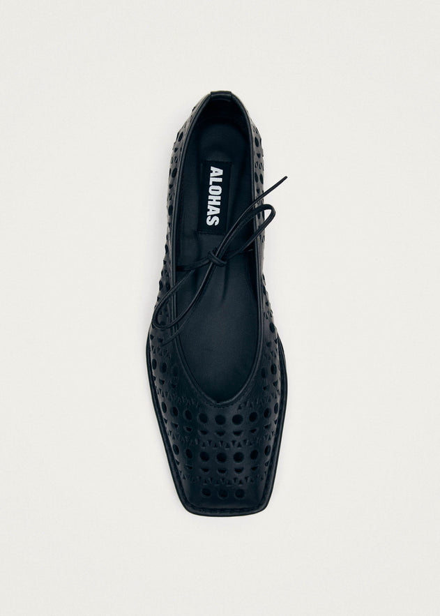 Sway Slit Leather Ballet Flats Black