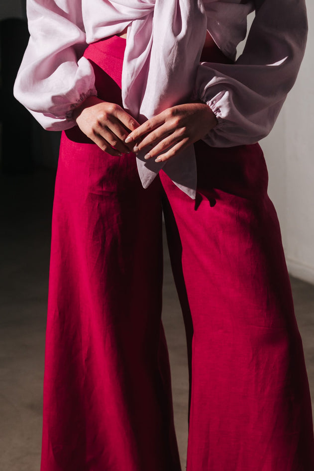 Women's Palazzo Linen Pants Fuchsia