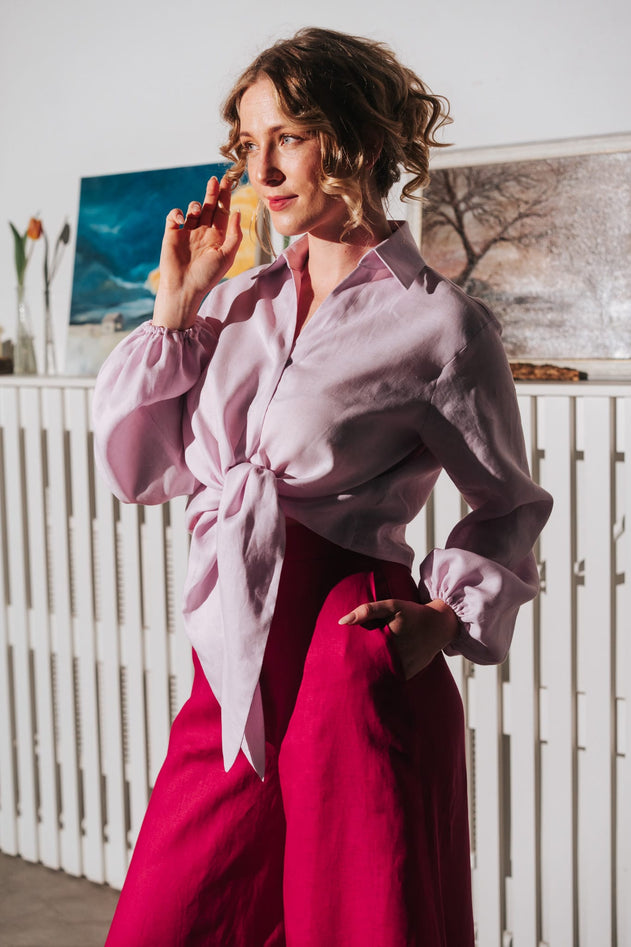 Women's Palazzo Linen Pants Fuchsia