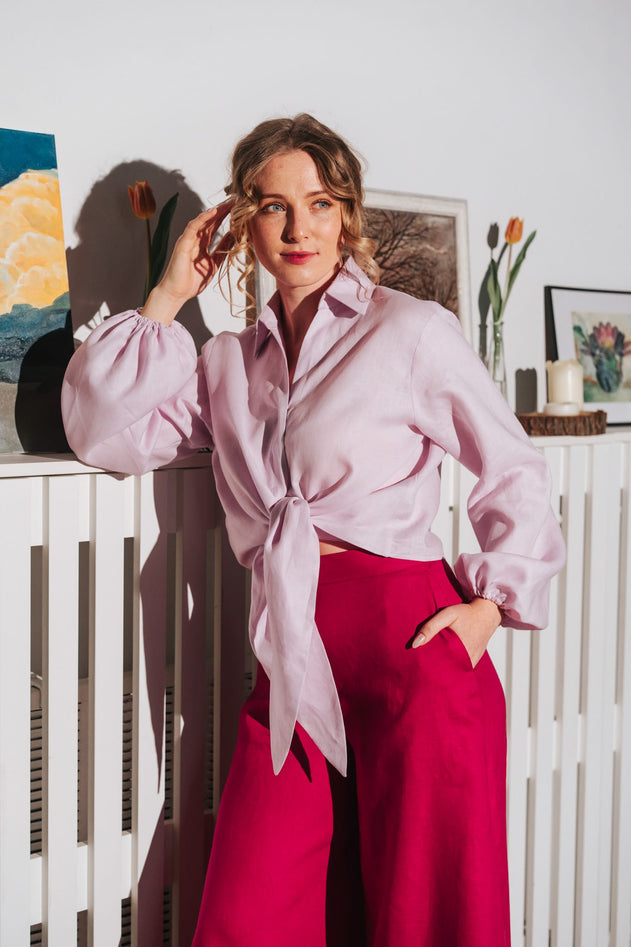 Women's Palazzo Linen Pants Fuchsia