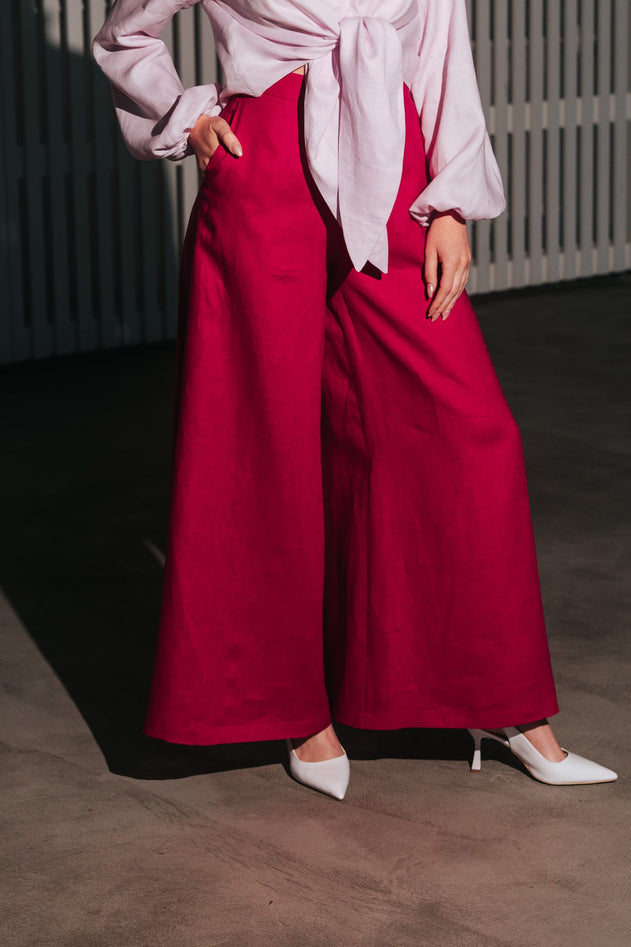 Women's Palazzo Linen Pants Fuchsia