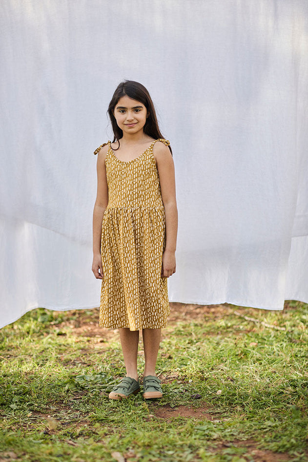 Kids' Strappy Tie Dress Ethnic Mustard