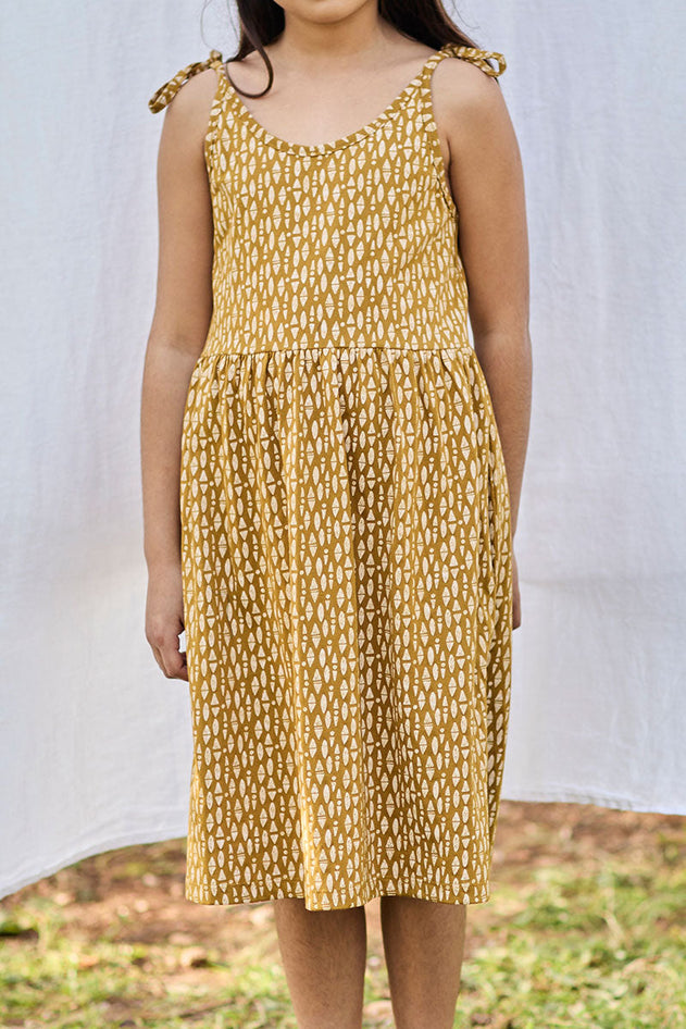 Kids' Strappy Tie Dress Ethnic Mustard