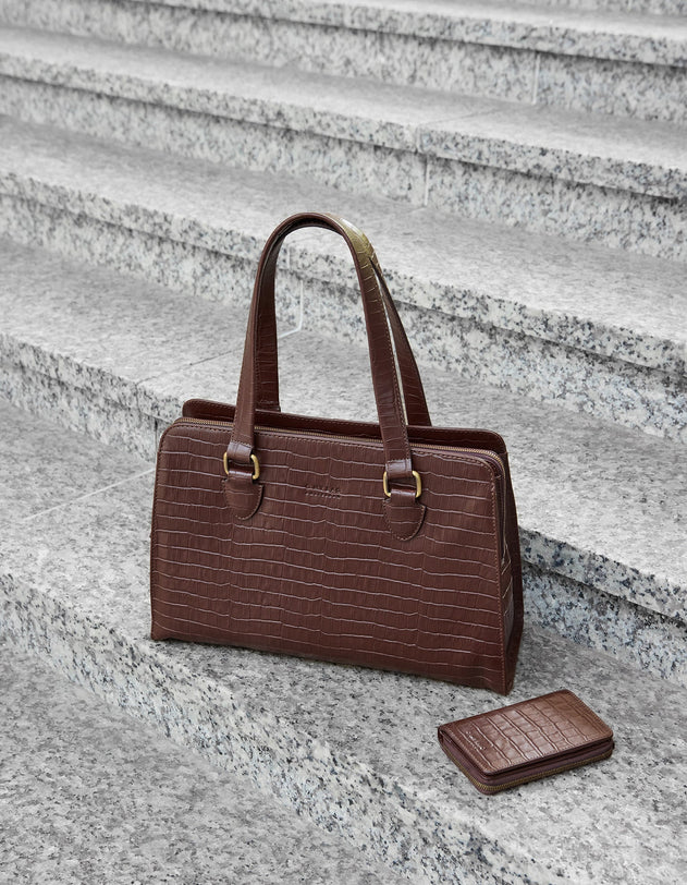 Blair Bag Chocolate Croco Print Leather