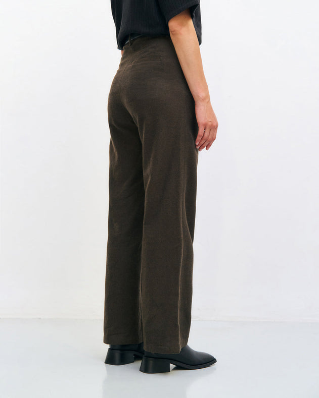 High-Waist Flannel Pants Twill Brown