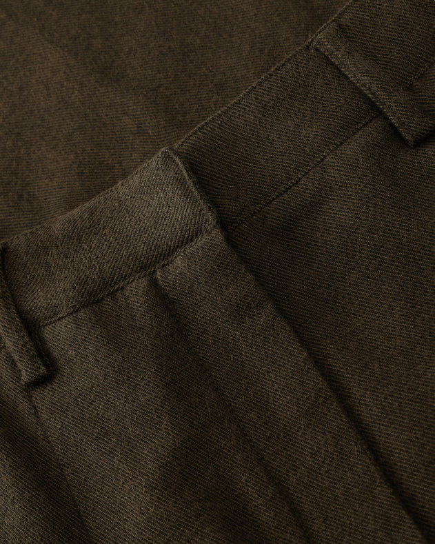 High-Waist Flannel Pants Twill Brown