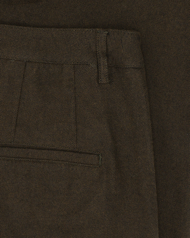 High-Waist Flannel Pants Twill Brown