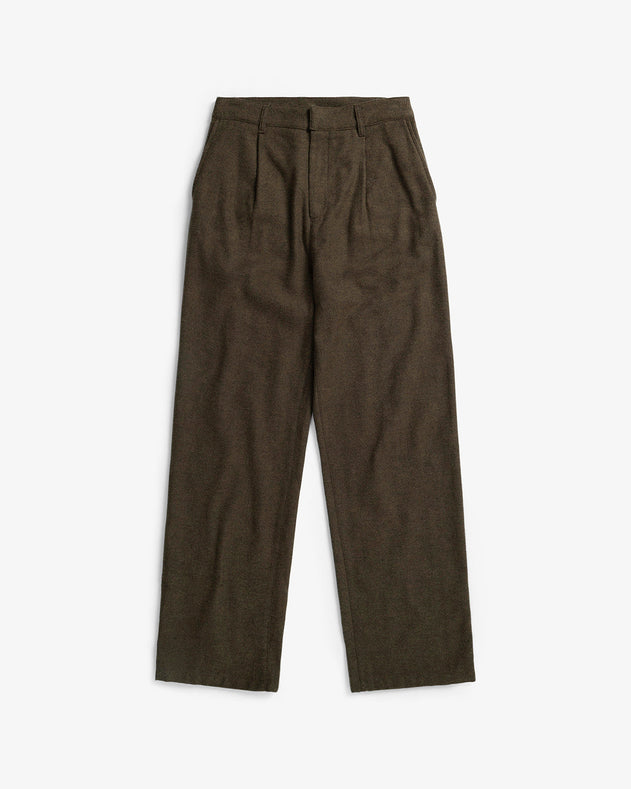 High-Waist Flannel Pants Twill Brown
