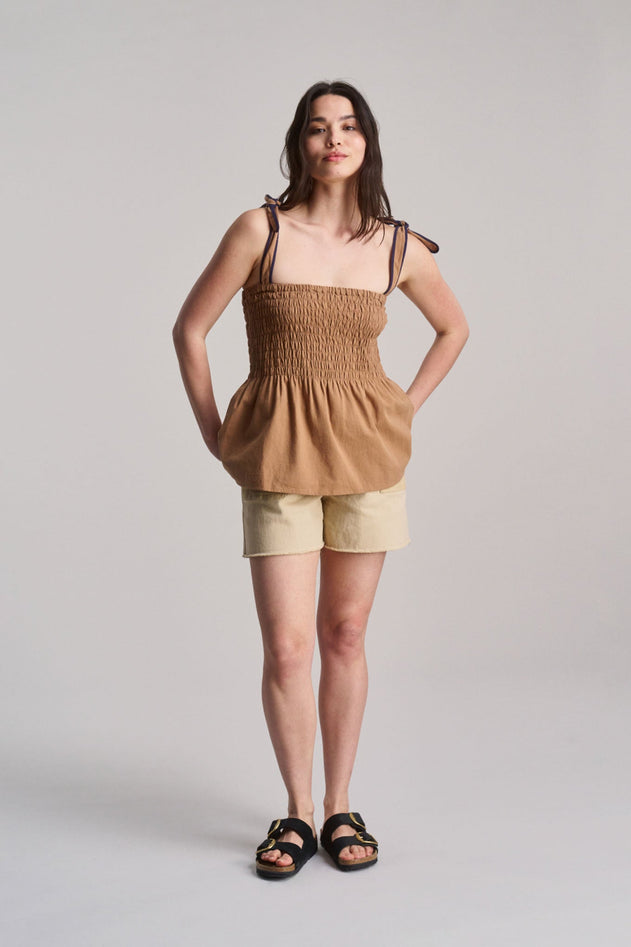 Gaia Organic Cotton Seersucker Top Tan