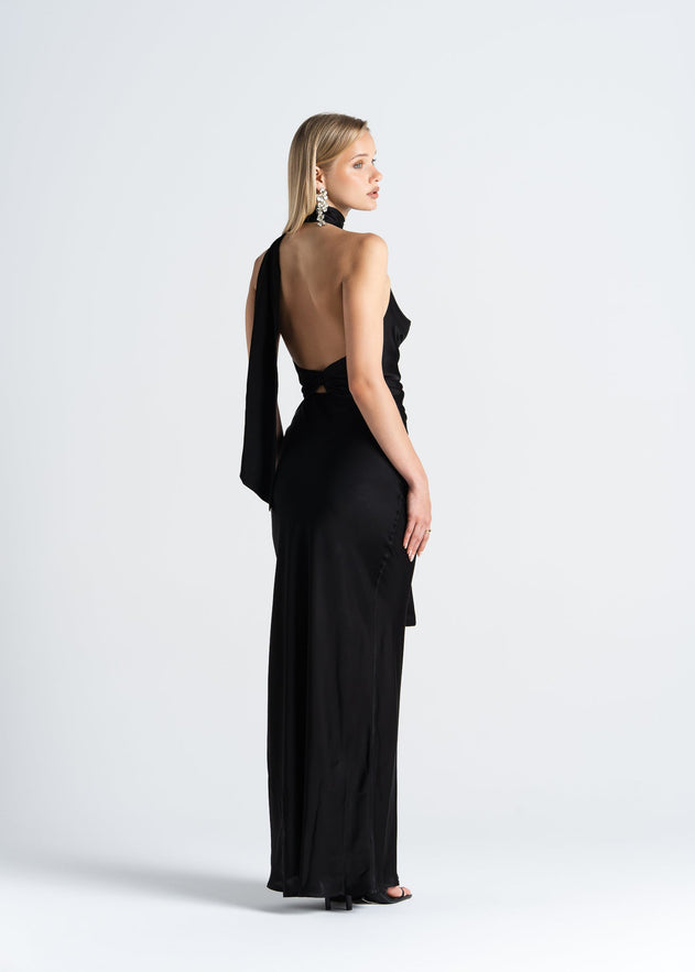 Halo Satin Maxi Skirt Black
