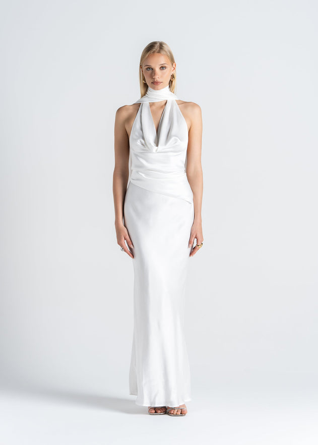 Halo Satin Maxi Skirt White