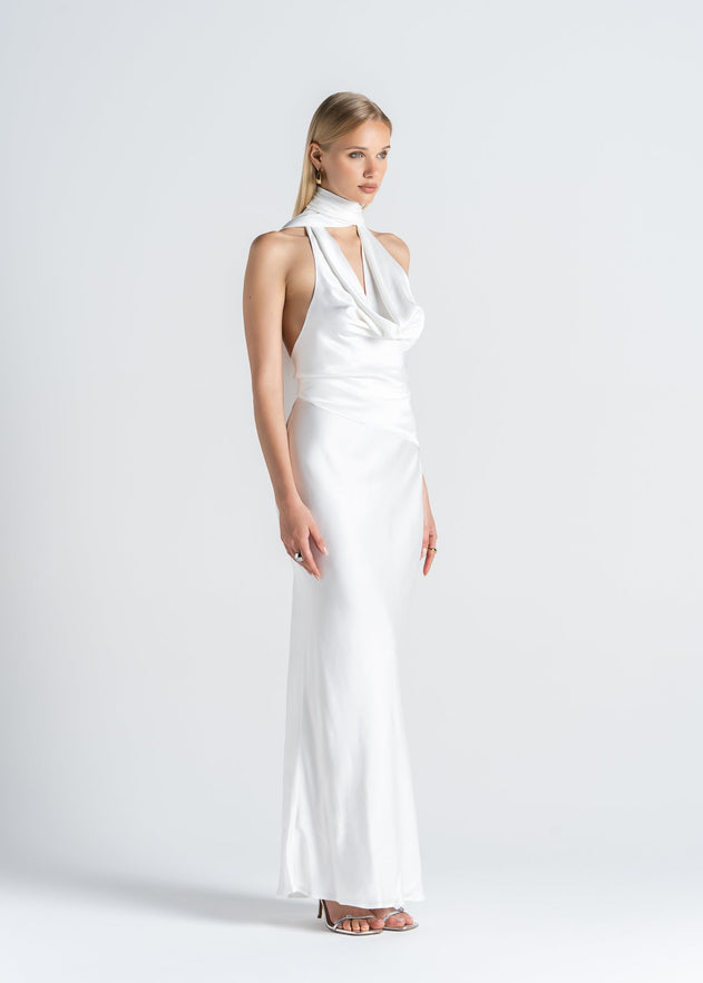 Halo Satin Maxi Skirt White