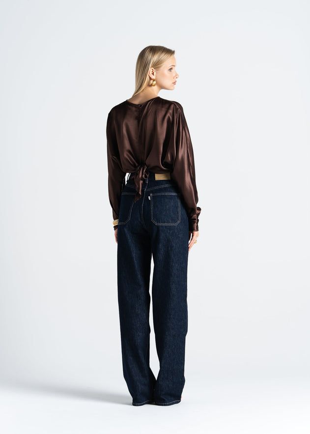 Halo Long Sleeve Silk Blouse Brown