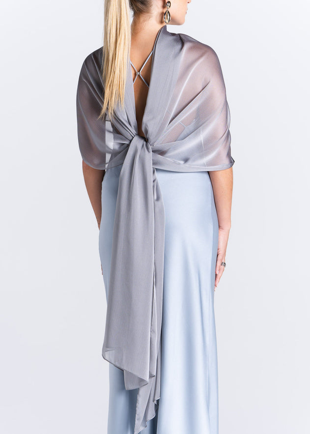 La Mar Satin Gown with Sheer Shawl Baby Blue