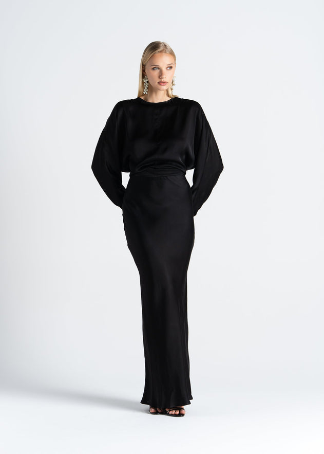 Halo Satin Maxi Skirt Black
