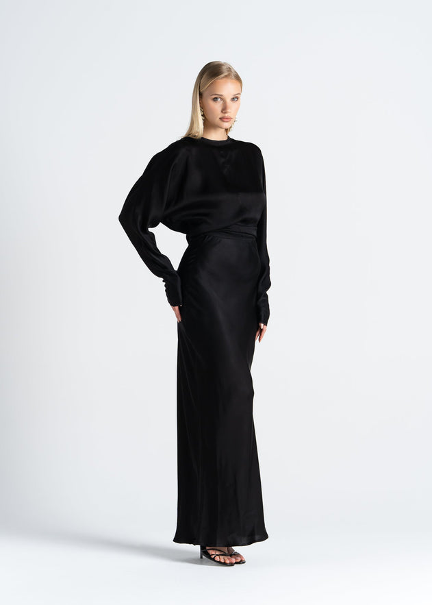 Halo Satin Maxi Skirt Black