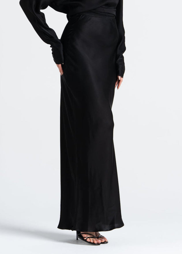 Halo Satin Maxi Skirt Black