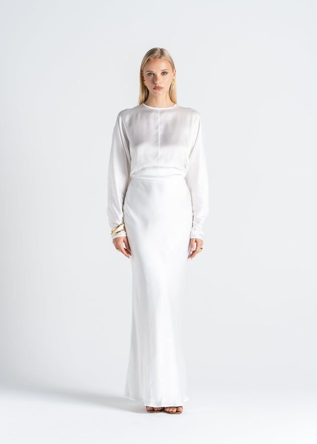 Halo Satin Maxi Skirt White