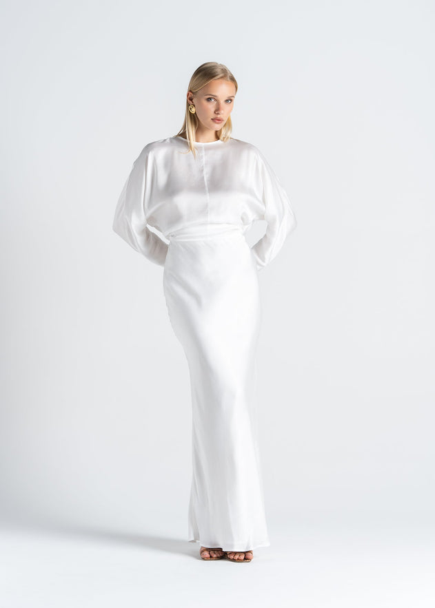 Halo Satin Maxi Skirt White