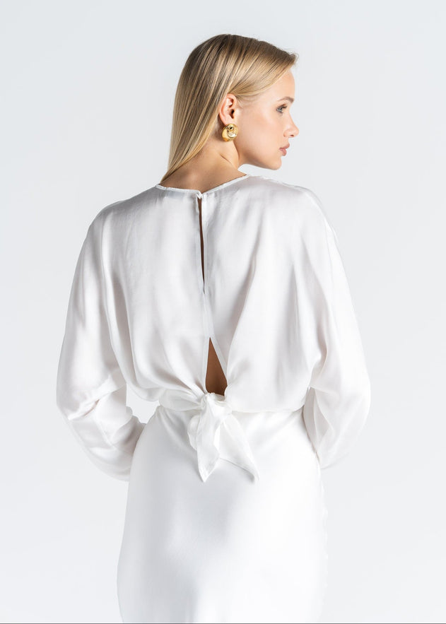 Halo Long Sleeve Satin Blouse White