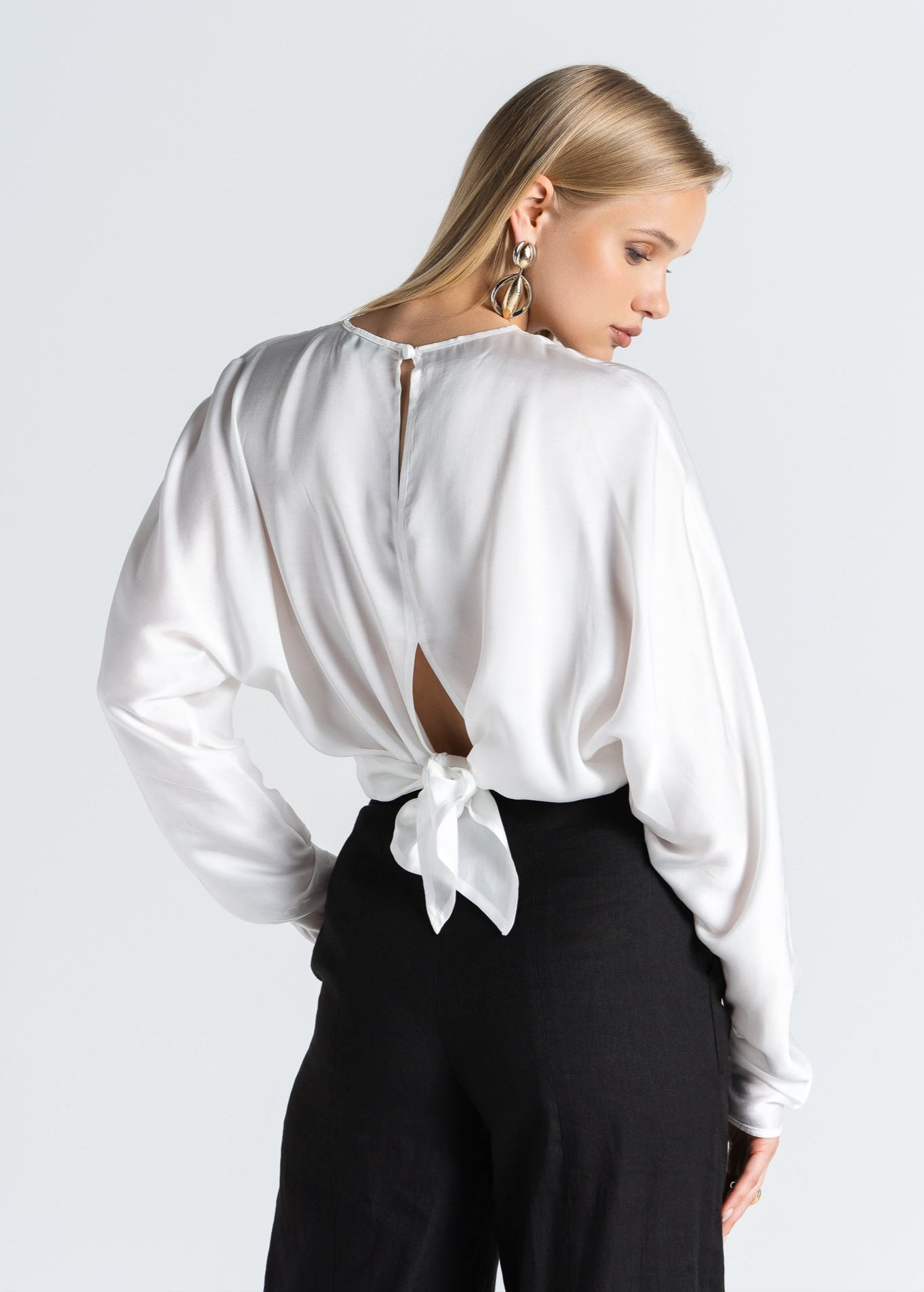 Halo Long Sleeve Satin Blouse White