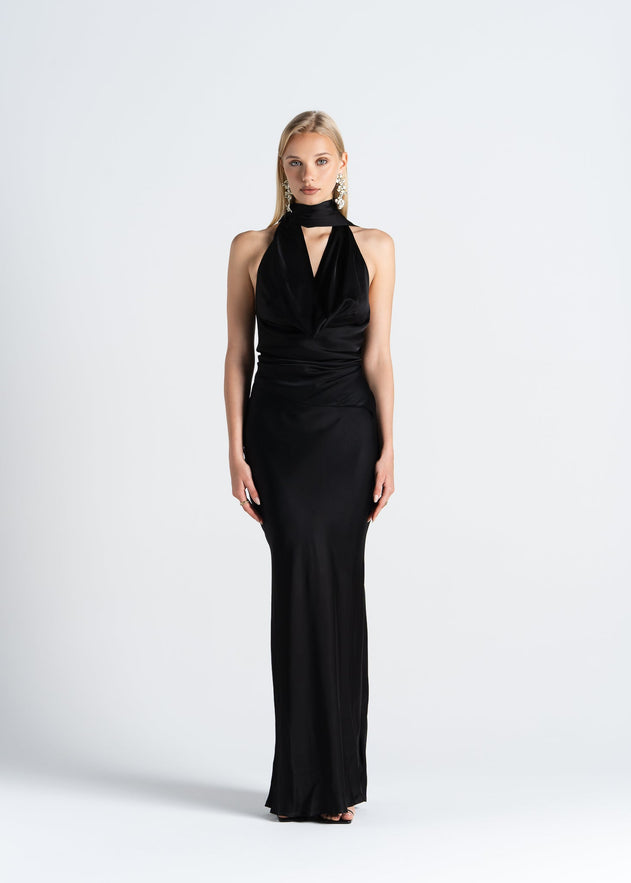 Halo Satin Maxi Skirt Black