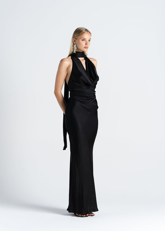 Halo Satin Maxi Skirt Black