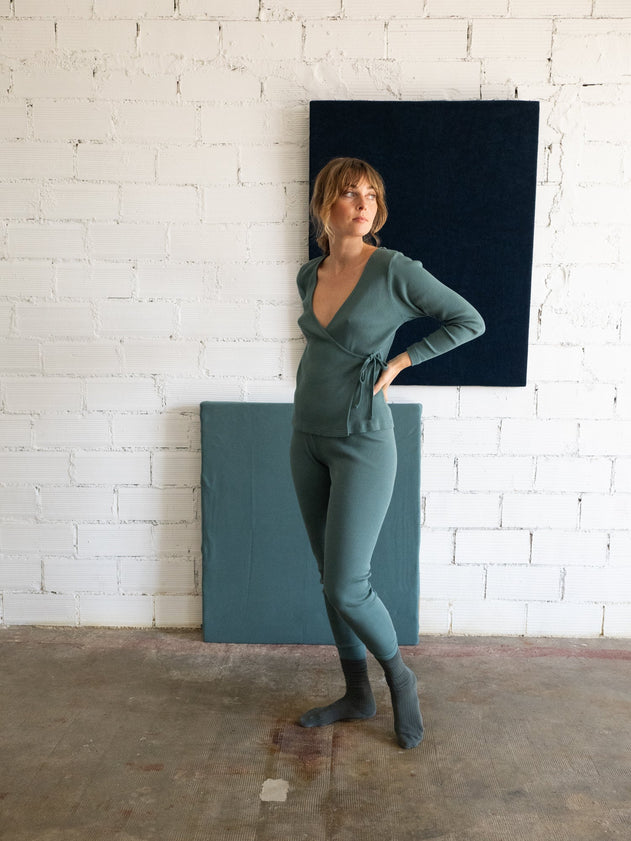 Gina Long Sleeved Crossover Top Sky Blue