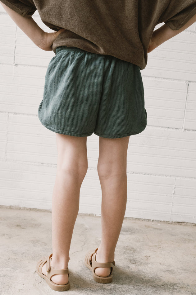 Kid's Huali Waffle Organic Cotton Shorts Blue