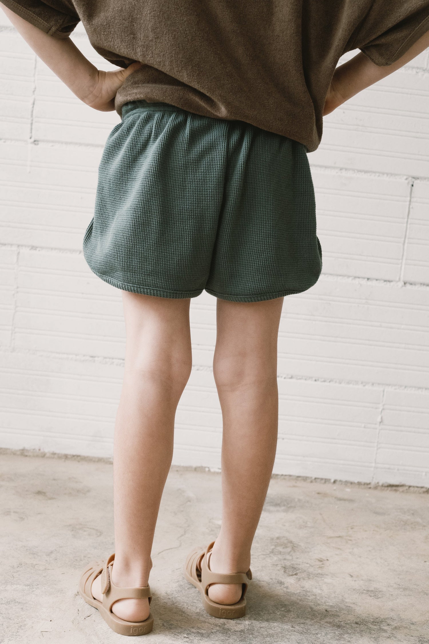 Kid's Huali Waffle Organic Cotton Shorts Blue