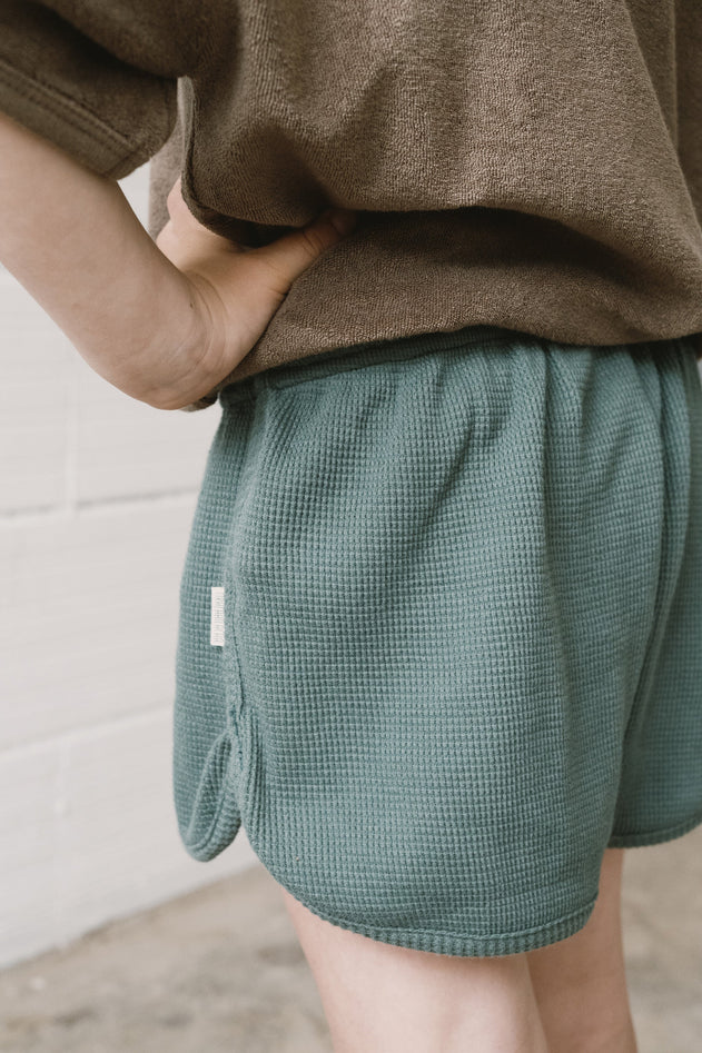 Kid's Huali Waffle Organic Cotton Shorts Blue