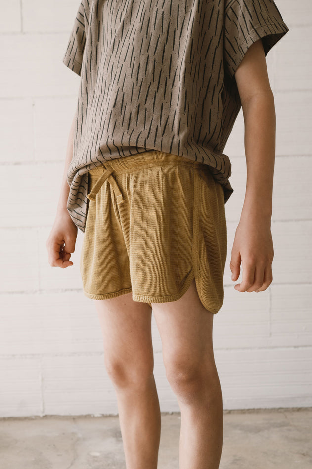 Kid's Huali Waffle Organic Cotton Shorts Mustard