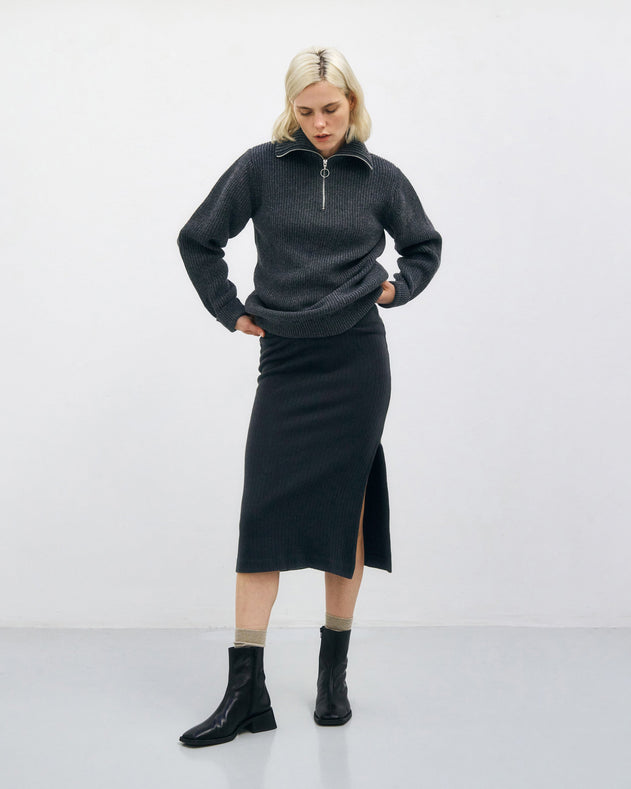 Heavy Knit Troyer Warm Anthracite