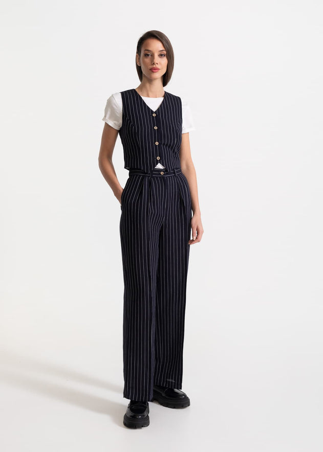 Women's Figa Linen Trousers Midnight Stripes