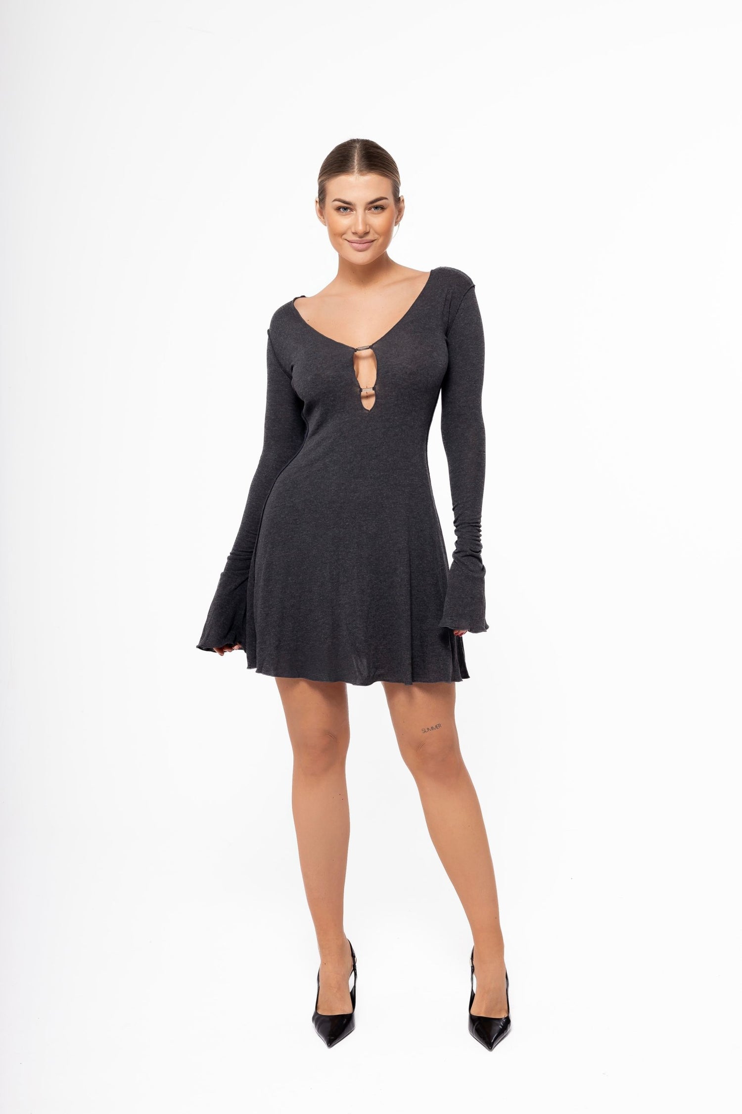 Chloe Deep Neckline Mini Dress Anthracite
