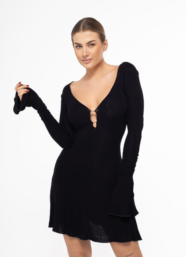 Chloe Deep Neckline Mini Dress Black