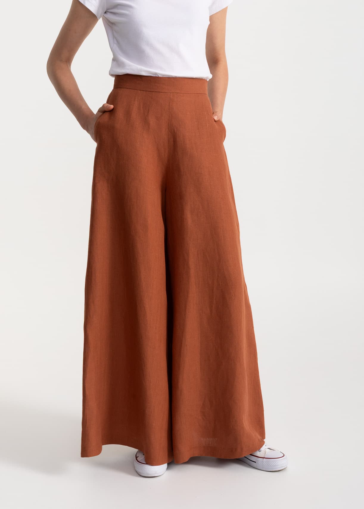 Women's Palazzo Linen Pants Terracotta