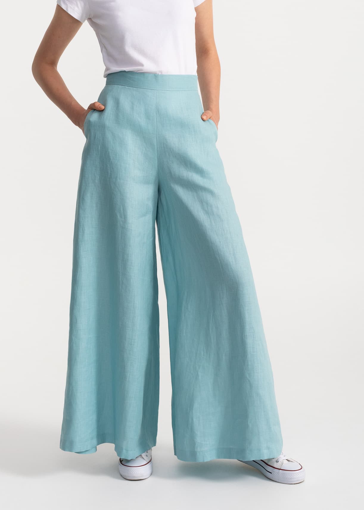 Women's Palazzo Linen Pants Aqua