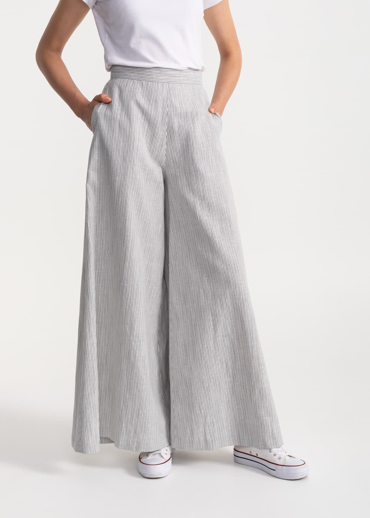 Women's Palazzo Cotton Pants Grey Stripes
