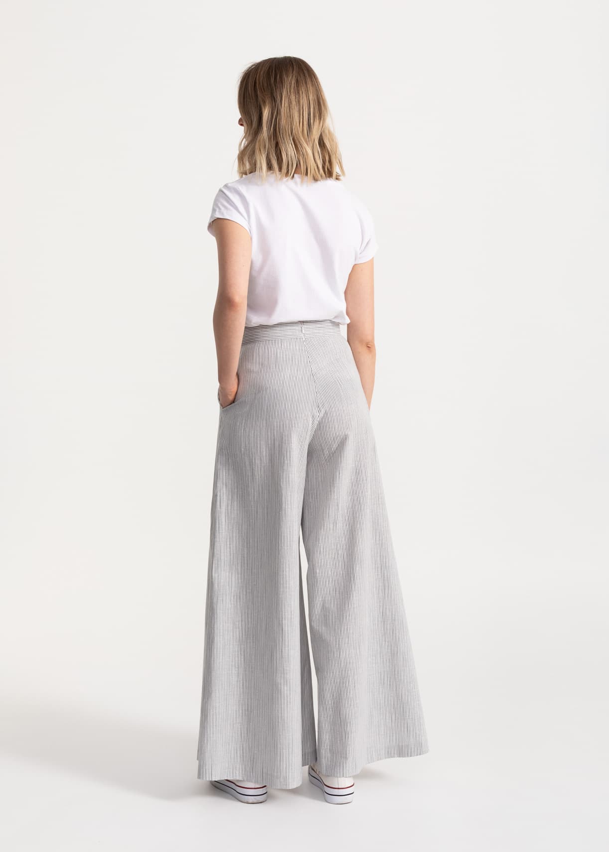 Women's Palazzo Cotton Pants Grey Stripes
