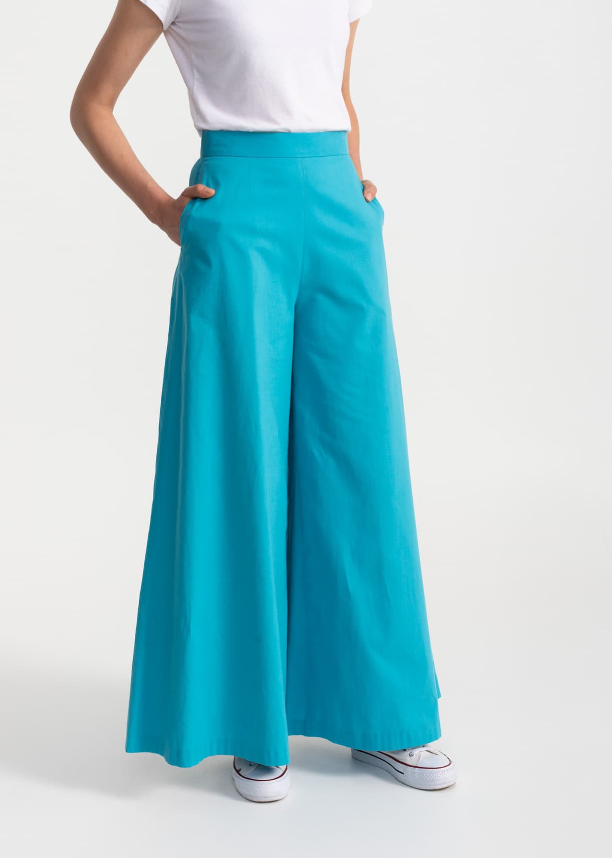 Women's Palazzo Cotton Pants Aqua