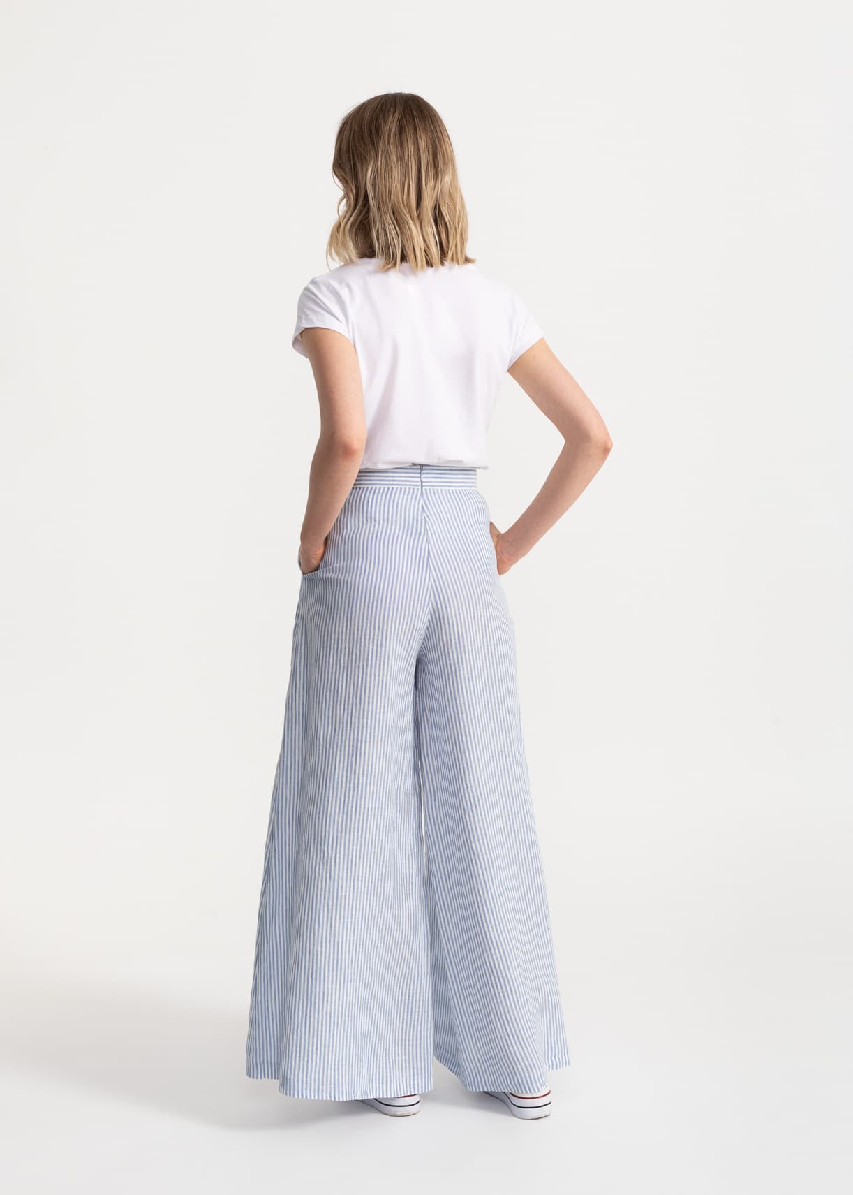 Women's Palazzo Linen Pants Blue Stripes