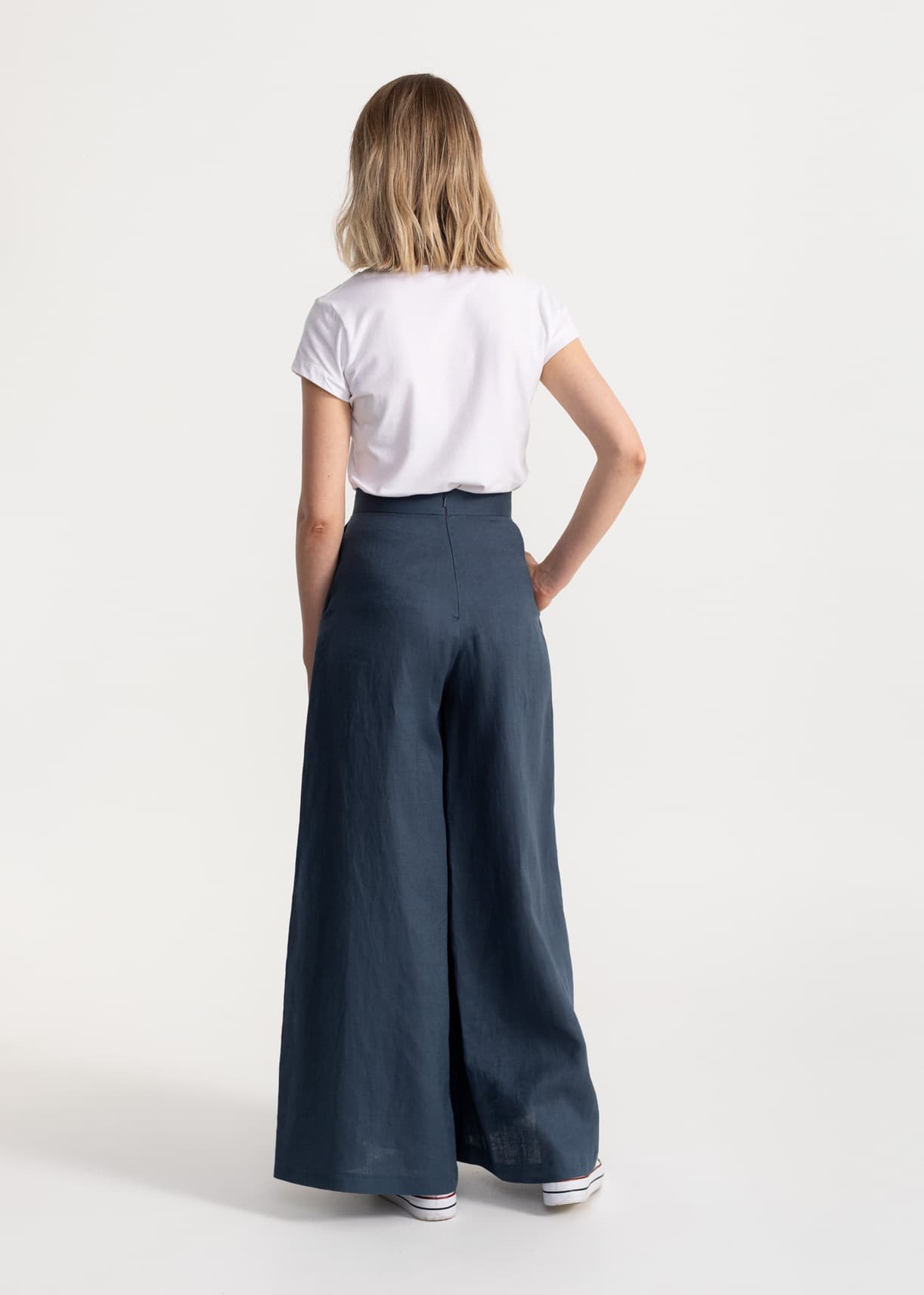 Women's Palazzo Linen Pants Nocturne Blue