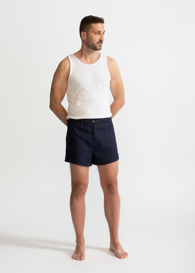 The Linen Boxer Shorts Navy Blue