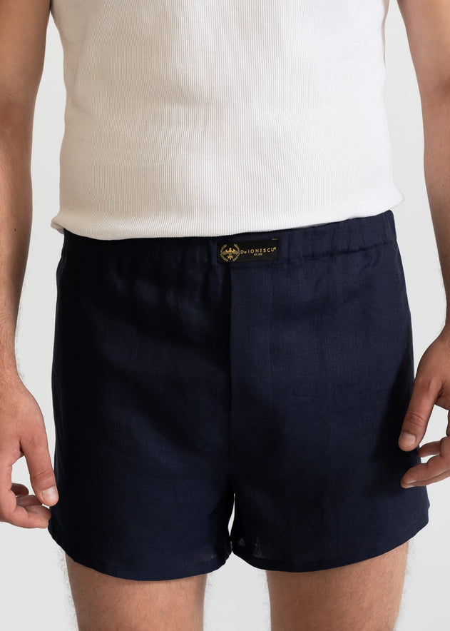 The Linen Boxer Shorts Navy Blue